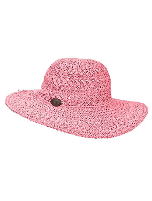 Panama Jack Women's Crocheted Toyo Sun Hat with Sizing Tie, 4" Big Brim