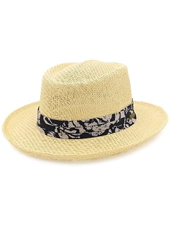 Gambler Straw Hat - Lightweight, 3" Big Brim, Inner Elastic Sweatband, 3-Pleat Ribbon Hat Band