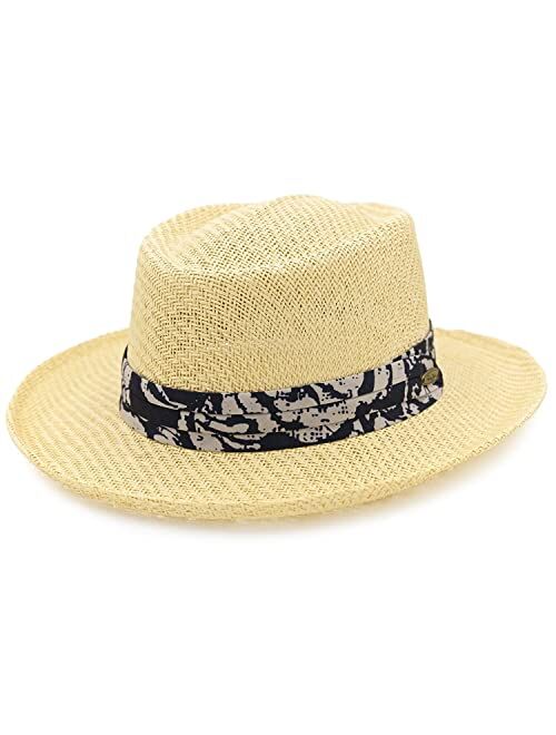 Panama Jack Gambler Straw Hat - Lightweight, 3" Big Brim, Inner Elastic Sweatband, 3-Pleat Ribbon Hat Band