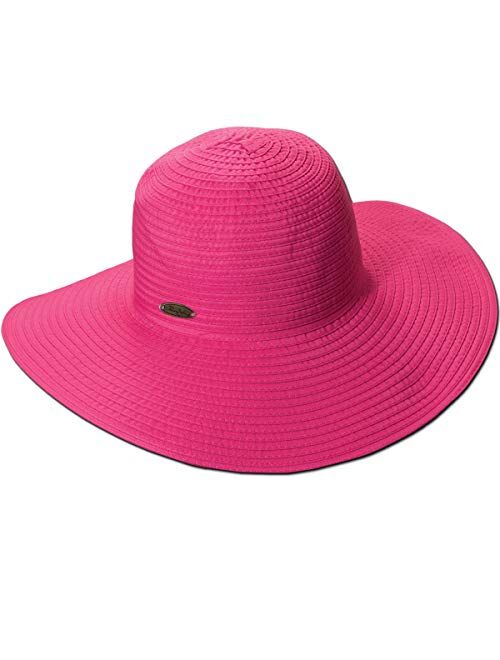 Panama Jack Women's Ribbon Floppy Packable Sun Hat, 4" Big Brim