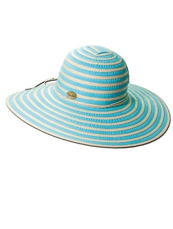 Women's Ribbon Toyo and Paper Braid Floppy Sun Hat with Sizing Tie, 5" Big Brim