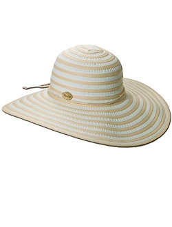 Women's Ribbon Toyo and Paper Braid Floppy Sun Hat with Sizing Tie, 5" Big Brim