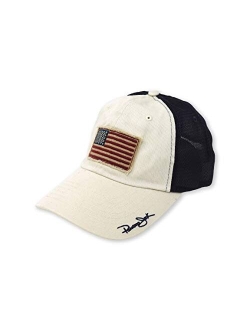 USA Baseball Cap - Lightweight, American Flag Patch, Mesh Backing, 3" Wide Bill Brim, T-Slide Closure