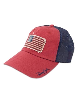 USA Baseball Cap - Lightweight, American Flag Patch, Mesh Backing, 3" Wide Bill Brim, T-Slide Closure