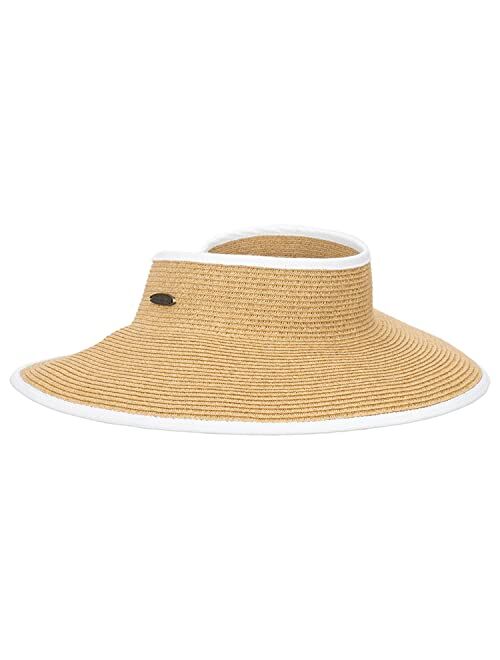 Panama Jack Women's Sun Visor - Straw Paper Braid, Roll-Up & Packable, Inner Sweatband, 4" Brim