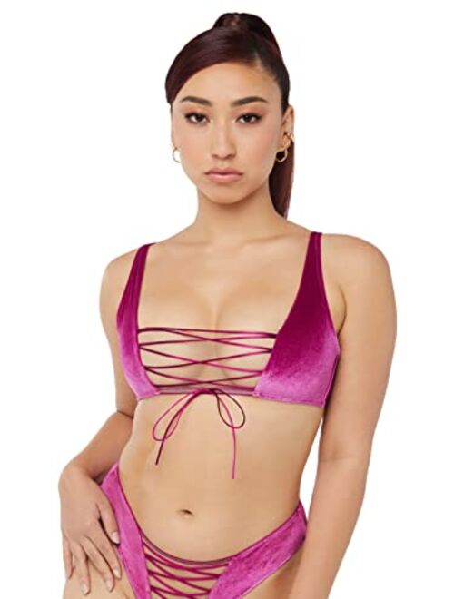 Savage x Fenty Womens Velvet Vixen Lace-Up Bralette