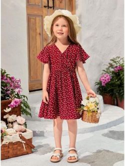 Toddler Girls 1pc Confetti Heart Print Butterfly Sleeve Dress