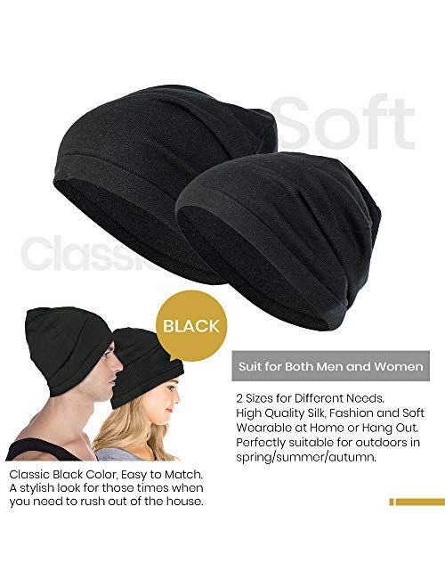 LilySilk Silk Knitted Slouchy Beanie Breathable Curly Hair Thin Women Men Stretch Skull Cap Slap Soft Comfortable