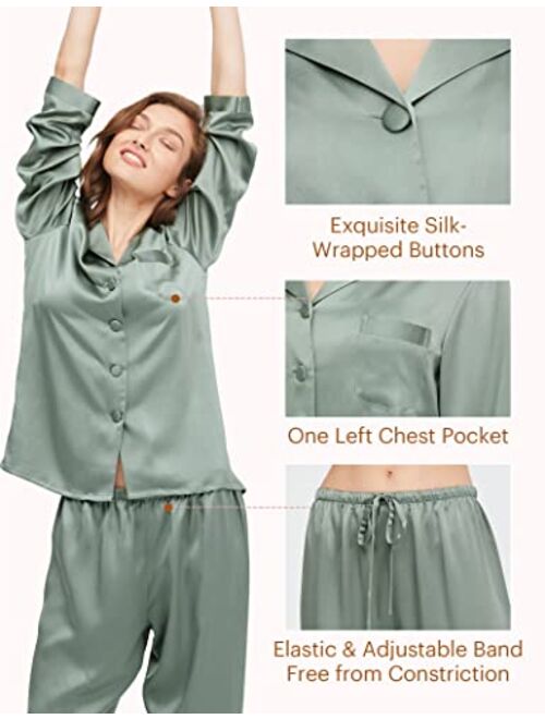 LilySilk Silk Pajamas for Women Comfy 100% Mulberry Silk Pajama Set for Spring Summer Fall (16MM/19MM)