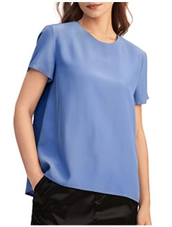 Silk Blouses for Women Short Sleeve 100 Pure Mulberry 22 Momme Ladies Silk Tops Button Slit Back Closure