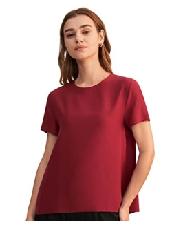 Silk Blouses for Women Short Sleeve 100 Pure Mulberry 22 Momme Ladies Silk Tops Button Slit Back Closure