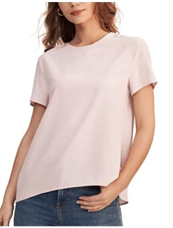 Silk Blouses for Women Short Sleeve 100 Pure Mulberry 22 Momme Ladies Silk Tops Button Slit Back Closure