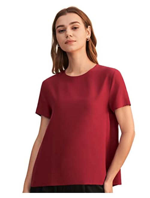 LilySilk Silk Blouses for Women Short Sleeve 100 Pure Mulberry 22 Momme Ladies Silk Tops Button Slit Back Closure