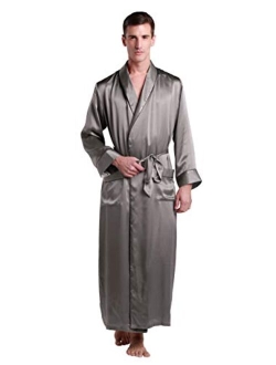 Mens Real Silk Robe 22 Momme Bath Robes Luxury Contrast Full Length 100 Silk Male Long