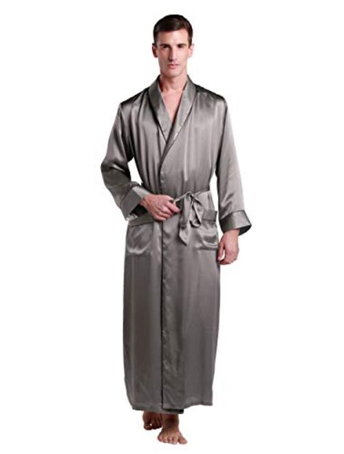 LilySilk Mens Real Silk Robe 22 Momme Bath Robes Luxury Contrast Full Length 100 Silk Male Long