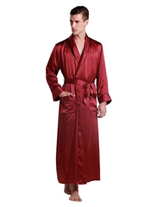 LilySilk Mens Real Silk Robe 22 Momme Bath Robes Luxury Contrast Full Length 100 Silk Male Long