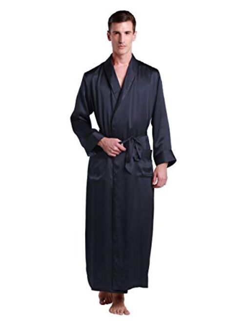 LilySilk Mens Real Silk Robe 22 Momme Bath Robes Luxury Contrast Full Length 100 Silk Male Long