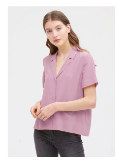 Silk Shirts for Womens Sexy V Neck Half-Sleeve Notch Button Front Casual Longer Back