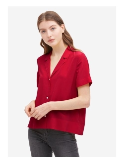 Silk Shirts for Womens Sexy V Neck Half-Sleeve Notch Button Front Casual Longer Back