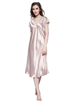 Silk Nightgowns for Women 100 Long V Neck 22 Momme Mulberry Silk Nightdress