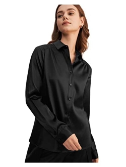 Silk Blouse Shirts Womens Long Sleeves Collared 19MM Natural Silk Charmeuse Office Wear Basic Simple Tops