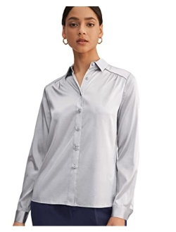 Silk Blouse Shirts Womens Long Sleeves Collared 19MM Natural Silk Charmeuse Office Wear Basic Simple Tops