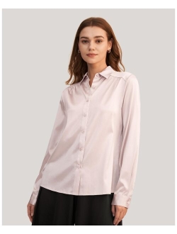 Silk Blouse Shirts Womens Long Sleeves Collared 19MM Natural Silk Charmeuse Office Wear Basic Simple Tops