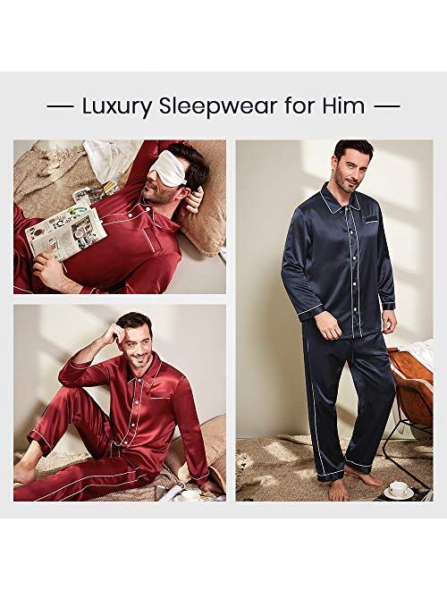 LilySilk Silk Pajamas Set for Men Christmas 22 Momme Most Comfortable Sleepwear