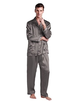 Silk Pajamas for Men 22 Momme Long Sleeve Lounge Soft Comfortable Contrast Trim 100% Real Silk