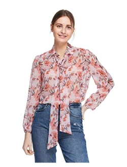 X MIM Women's Floral 2 in 1 Silk Blouse Long Sleeve 100% Silk Shirt Tops for Ladies