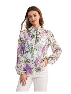 X MIM Women's Floral 2 in 1 Silk Blouse Long Sleeve 100% Silk Shirt Tops for Ladies