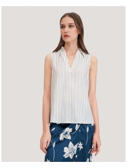 Silk Shirts for Women Graceful Pinstriped Sleeveless 19 Momme 100% Silk Tops