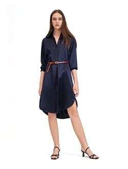 Silk Shirt Dress for Women Classic Freesia 22 Momme 100% Silk Dress