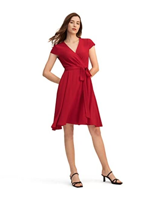 LilySilk Silk Dress Long Cap Sleeve 100% Silk Wrap Dress for Women Semi Formal Self Tie Flowy Summer Ladies Soft Silk Dresses