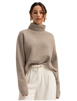 Oversized Sweater for Women 100% Merino Wool Turtleneck Pullover Sweatshirt for Fall Winter