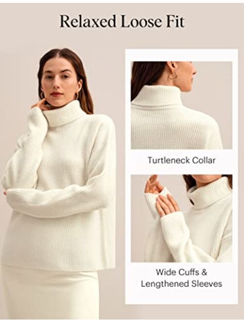 LilySilk Oversized Sweater for Women 100% Merino Wool Turtleneck Pullover Sweatshirt for Fall Winter