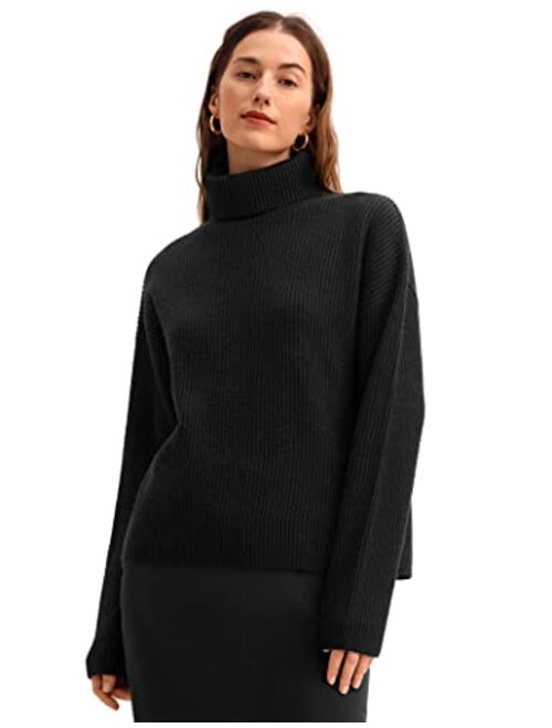 LilySilk Oversized Sweater for Women 100% Merino Wool Turtleneck Pullover Sweatshirt for Fall Winter