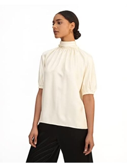 Silk Shirt Womens 22 Momme Twill Crepe Elegant Plain Blouse with Back Flows for Casual Work