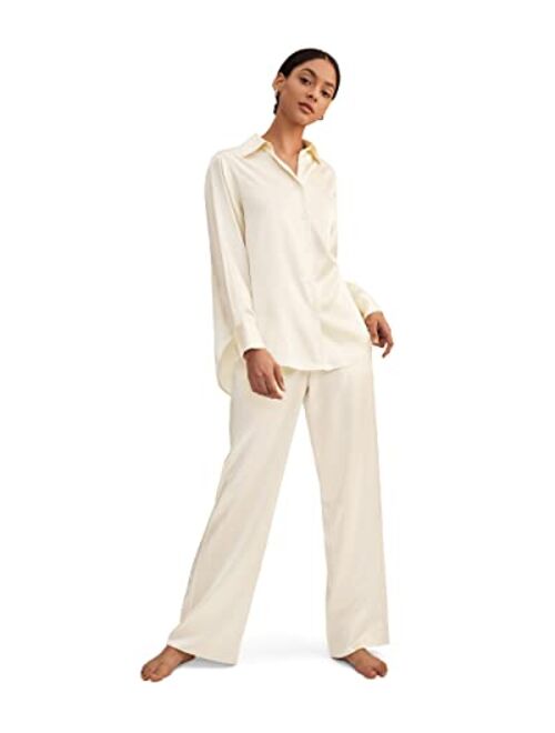 LilySilk Silk Pajama Set for Women 22 Momme Silk Comfy Ladies Sleepwear Loungewear Button Down Lightweight 2PC PJ Set