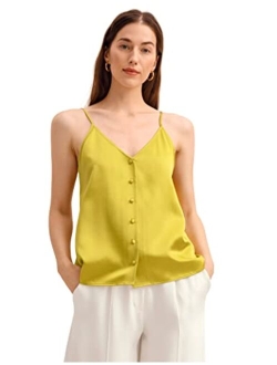 Silk Camisole Women Button Front Adjustable 22 Momme Silk Charmeuse Camis Tank Top for Ladies V Neck Tops