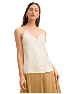 Silk Camisole Women Button Front Adjustable 22 Momme Silk Charmeuse Camis Tank Top for Ladies V Neck Tops