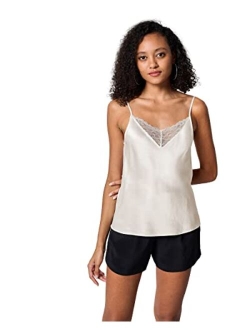 X MIM Lace Silk 2 in 1 Camisole 100% Mulberry Silk Cami Tank Tops for Women Ladies