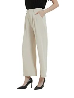 Tronjori Women High Waist Casual Straight Leg Long Dress Pants Wide Leg Trousers Regular Waistband