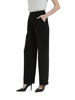 Tronjori Women High Waist Casual Straight Leg Long Dress Pants Wide Leg Trousers Regular Waistband