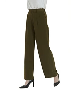 Tronjori Women High Waist Casual Straight Leg Long Dress Pants Wide Leg Trousers Regular Waistband