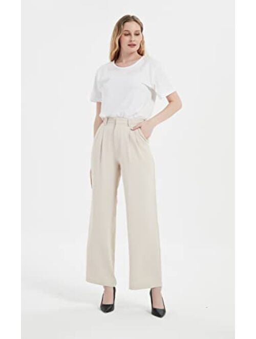 Tronjori Women High Waist Casual Straight Leg Long Dress Pants Wide Leg Trousers Regular Waistband