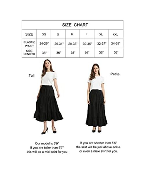 Tronjori Womens A Line Long Midi Denim Skirt Tired Pleated Layers Elastic Waist Front Drawstring