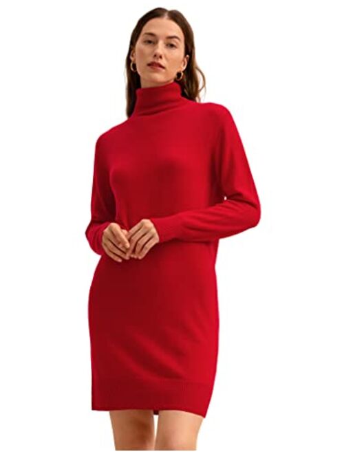 LilySilk Womens Cashmere Knit Dress Ladies Long Pullover Sweatshirt Causal Sweater Dress with Turtleneck