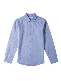 Tronjori Boy's Long Sleeve Button Down Chambray Woven Shirt