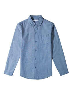 Tronjori Boy's Long Sleeve Button Down Chambray Woven Shirt